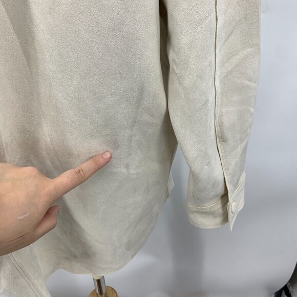 Zara Faux Suede Overshirt Womens XS Champagne Snap Button Pockets Jacket *READ - Picture 7 of 16